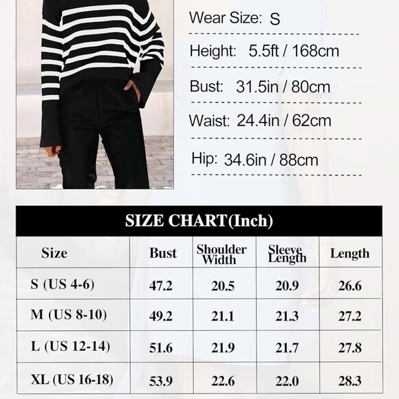 Women's Casual Oversized Long Sleeve Striped Sweater Large - Picture 6 of 8